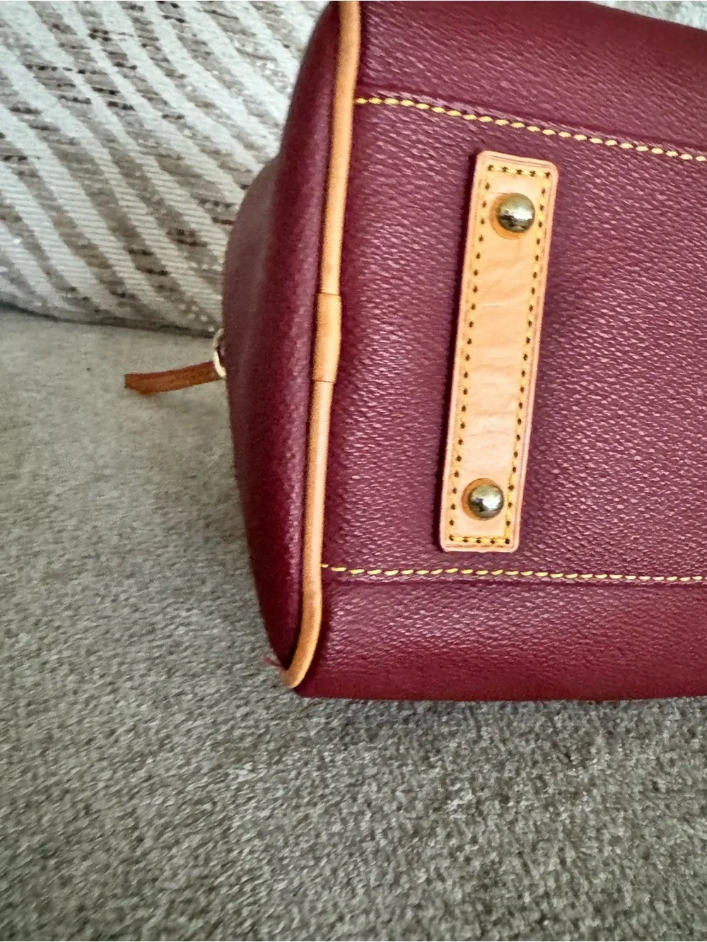 Dooney & Bourke Olivia Wine Leather Satchel with Tan Handles - Picture 9 of 13